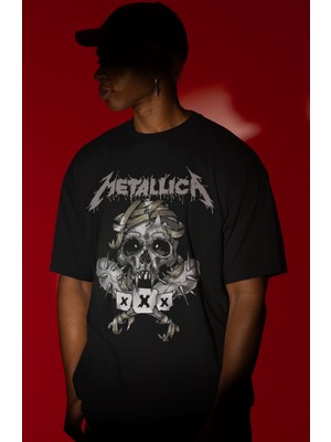 Sevbano Metallica Rock Metal Müzik Grubu Ön Baskılı Unisex Oversize Tişört