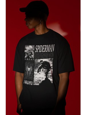 Sevbano Spider-Man Örümcek Adam Süper Kahraman Film Ön Baskılı Unisex Oversize Tişört