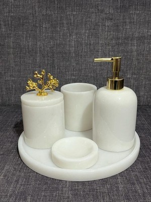 PremiumPort Şık Beyaz Mermer Banyo Seti, 5 Parça, Zarif ve Modern Tasarım