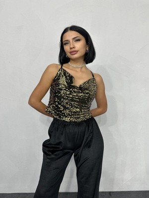 Efnaz Style Gold Askılı Degaje Bluz