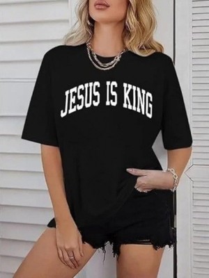 Efnaz Style Kadın Bisiklet Yaka Kısa Kol Baskılı T-Shirt - Siyah