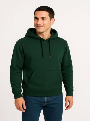 Efnaz Style Erkek Üç Iplik Kapüşonlu Kanguru Cepli Sweatshirt Hoodie - Haki