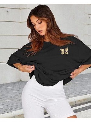 Efnaz Style Bisiklet Yaka Baskılı T-Shirt - Siyah