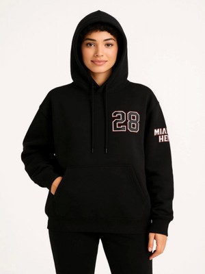 Efnaz Style Üç Iplik Kapüşonlu Ön ve Arka Baskılı Sweatshirt Hoodie - Siyah