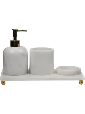 PremiumPort Şık ve Modern 4'lü Mermer Banyo Dekoratif Seti