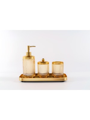 PremiumPort Şık Amber Gold 4'lü Banyo Seti, Zarif ve Dayanıklı Tasarım
