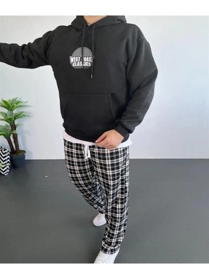 Efnaz Style Erkek Oversize Üç Iplik Kapüşonlu Sweatshirt – Siyah Sırt ve Ön Baskılı, Kanguru Cepli, Rahat Kalıp, Içi Pamuklu Model-Siyah