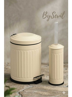 PremiumPort Vintage 2'li Banyo Seti, Çizgili Model, 5 Litre ve Wc Fırçası Hediye