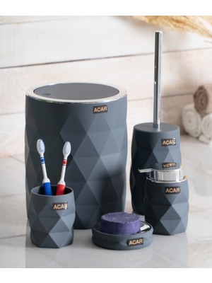 PremiumPort Şık 5'li Akrilik Banyo Seti, Tkebt Gri, Estetik ve Fonksiyonel Tasarım