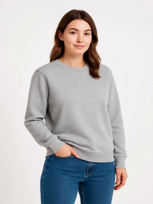Efnaz Style Üç Iplik Düz Bisiklet Yaka Sweatshirt - Gri