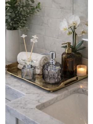 PremiumPort Şık Sıvı Sabunluk ve Kristal Taşlı Koku Şişesi Banyo Seti