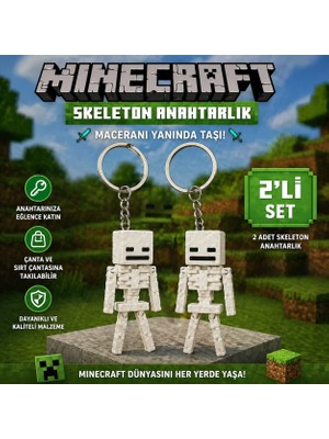 Luvena Minecraft Iskelet Anahtarlık Seti Sevimli Karakter Figür Anahtarlık Çanta Aksesuarı
