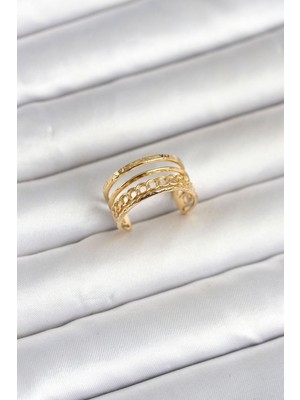 Epilons 316L Çelik Gold Renk Zincirli Vintage Model Kadın Yüzük - TJ-BYK4170