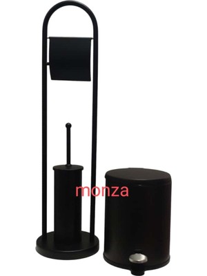 PremiumPort Modern Çınar Ayaklı Kolonset ve 6l Mat Siyah Çöp Kovası Seti