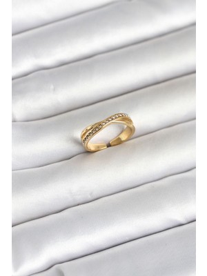 Epilons 316L Çelik Gold Renk Zirkon Taşlı Kadın Yüzük - TJ-BYK4180
