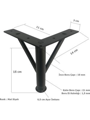Beasym Firkete Ayak Metal 15 cm Mat Siyah Mobilya Koltuk Ayağı