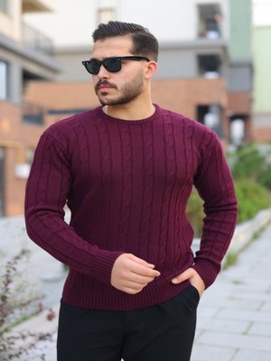 Efnaz Style Erkek Örgü Desen Bisiklet Yaka Kazak