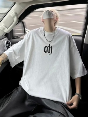 Efnaz Style Baskılı Oversize Bisiklet Yaka T-Shirt - Beyaz