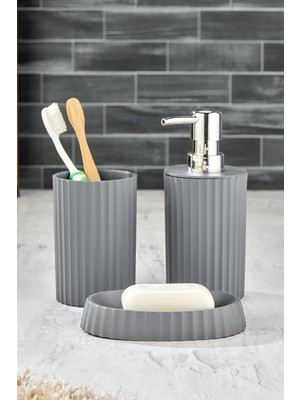 PremiumPort 3 Parça Yuvarlak Banyo Seti, Lavabo, Sıvı ve Katı Sabunluk, Diş Fırçası