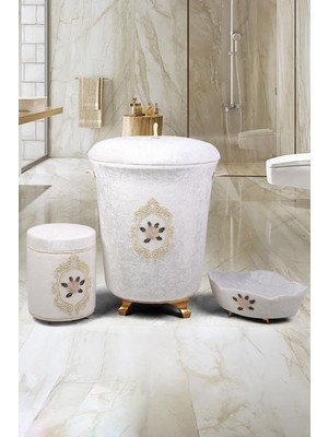 PremiumPort Kadife Banyo Seti ve Kirli Çamaşır Sepeti Takımı (3'lü)