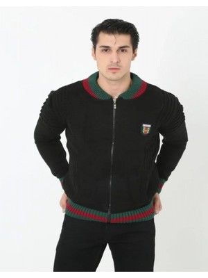 Efnaz Style Erkek Tam Fermuarlı Triko Hırka - Siyah