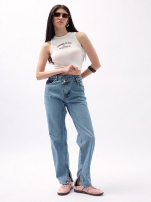 Efnaz Style Asimetrik Bel Paça Yırtmaçlı Jean