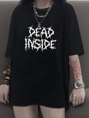 Efnaz Style Baskılı Oversize Bisiklet Yaka T-Shirt - Siyah
