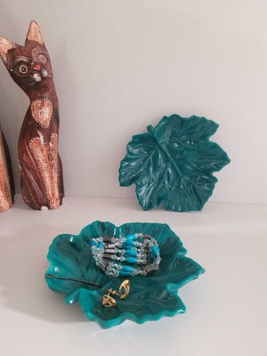 Özgürce El Yapımı Yeşil Yaprak Dekoratif Tabak, Takı ve Anahtarlık Sunum Tabağı