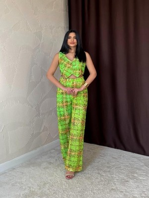 Efnaz Style Yeşil Pullu Yelek ve Pantolon Takım