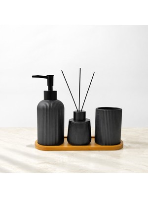 PremiumPort Şık Bambu ve Seramik 3'lü Banyo Seti, Pratik ve Estetik Kullanım