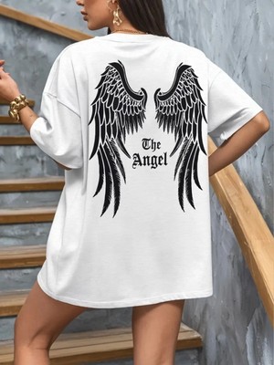 Efnaz Style Baskılı Oversize Bisiklet Yaka T-Shirt - Beyaz