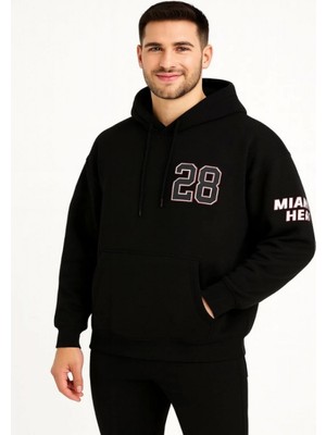 Efnaz Style Üç Iplik Kapüşonlu Ön ve Arka Baskılı Sweatshirt Hoodie - Siyah