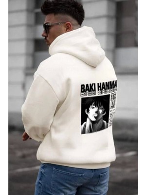 Efnaz Style Erkek Baskılı Kapüşonlu ve Kordon Ipli Sweat - Beyaz