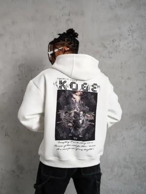 Efnaz Style Erkek Baskılı Kapüşonlu Sweat - Beyaz