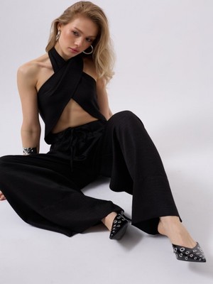 Efnaz Style Düşük Bel Oversize Keten Pantolon