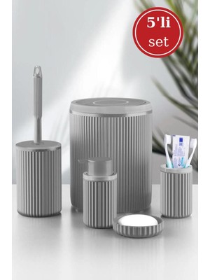 PremiumPort Pratik Banyo Seti: Çöp Kovası, Wc Fırça, Sabunluklar ve Diş Fırçalık