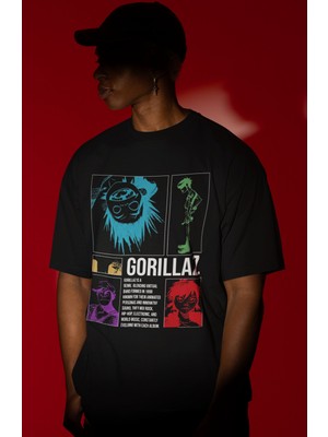 Sevbano Gorillaz Rock Metal Müzik Grubu Ön Baskılı Unisex Oversize Tişört