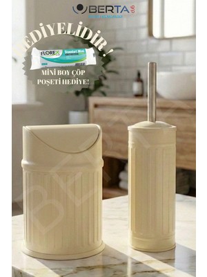 PremiumPort Vintage Siyah Banyo Seti, Çöp Kovası ve Tuvalet Fırçası Hediye