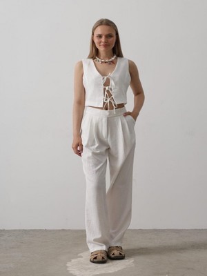 Efnaz Style Bağlamalı Yelek - Beyaz