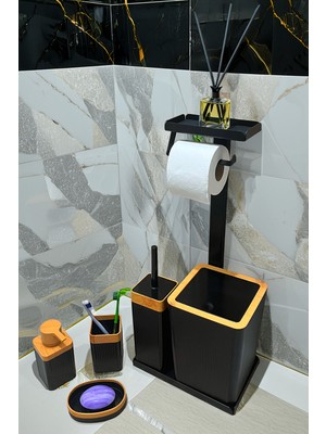 PremiumPort 6 Parça Banyo Seti: Çöp Kovası, Wc Fırça, Tuvalet Kağıtlık, Diş Fırçalık, Sıvı Sabunluk, Sabunluk