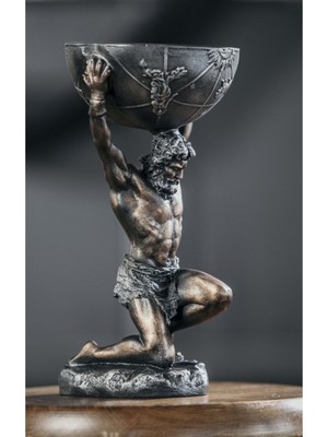 Özgürce Özel Tasarım Atlas Heykeli Biblo Anahtarlık, Büyük Boy, Bronz-Bakır