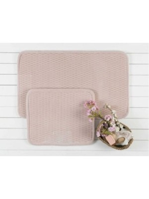 PremiumPort Yumuşak Dokulu 2'li Banyo Seti, Pudra Renk, 60X100 ve 50X60 cm