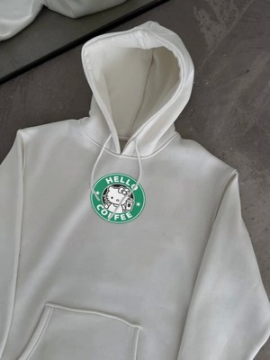 Efnaz Style Üç Iplik Penye Uzun Kol Kapşonlu Sweatshirt - Beyaz