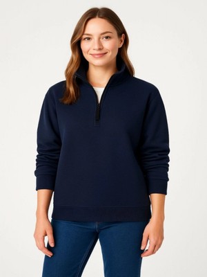Efnaz Style Üç Iplik Dık Yaka Yarım Fermuarlı Sweatshirt - Lacivert