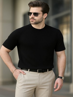 Efnaz Style Erkek Kısa Kollu Bisiklet Yaka Triko Tişört