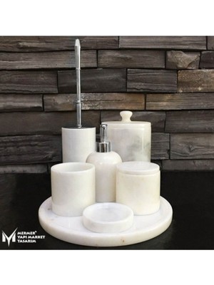 PremiumPort Beyaz Mermer ve Krom Detaylı 7'li Banyo Seti, Şıklık ve Fonksiyonellik
