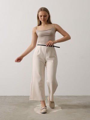 Efnaz Style Kemer Pens Detaylı Pantolon - Bej
