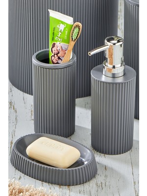 PremiumPort Modern 3 Parça Yuvarlak Lavabo Seti, Sıvı ve Katı Sabunluk, Diş Fırçası Için