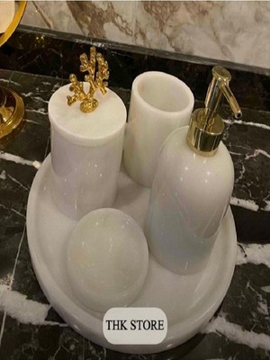 PremiumPort Şık Mermer Desenli 5'li Banyo Seti, Zarif ve Dayanıklı Tasarım