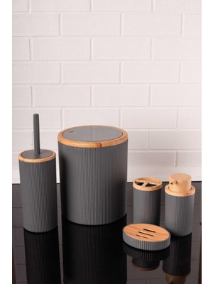 PremiumPort Bambu Desenli Modern 5'li Banyo Takımı, Şık ve Kullanışlı Set